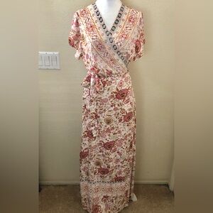 Floral Wrap Midi Dress in Pink and Cream. Sz 16 Very Lightweight and Feminine